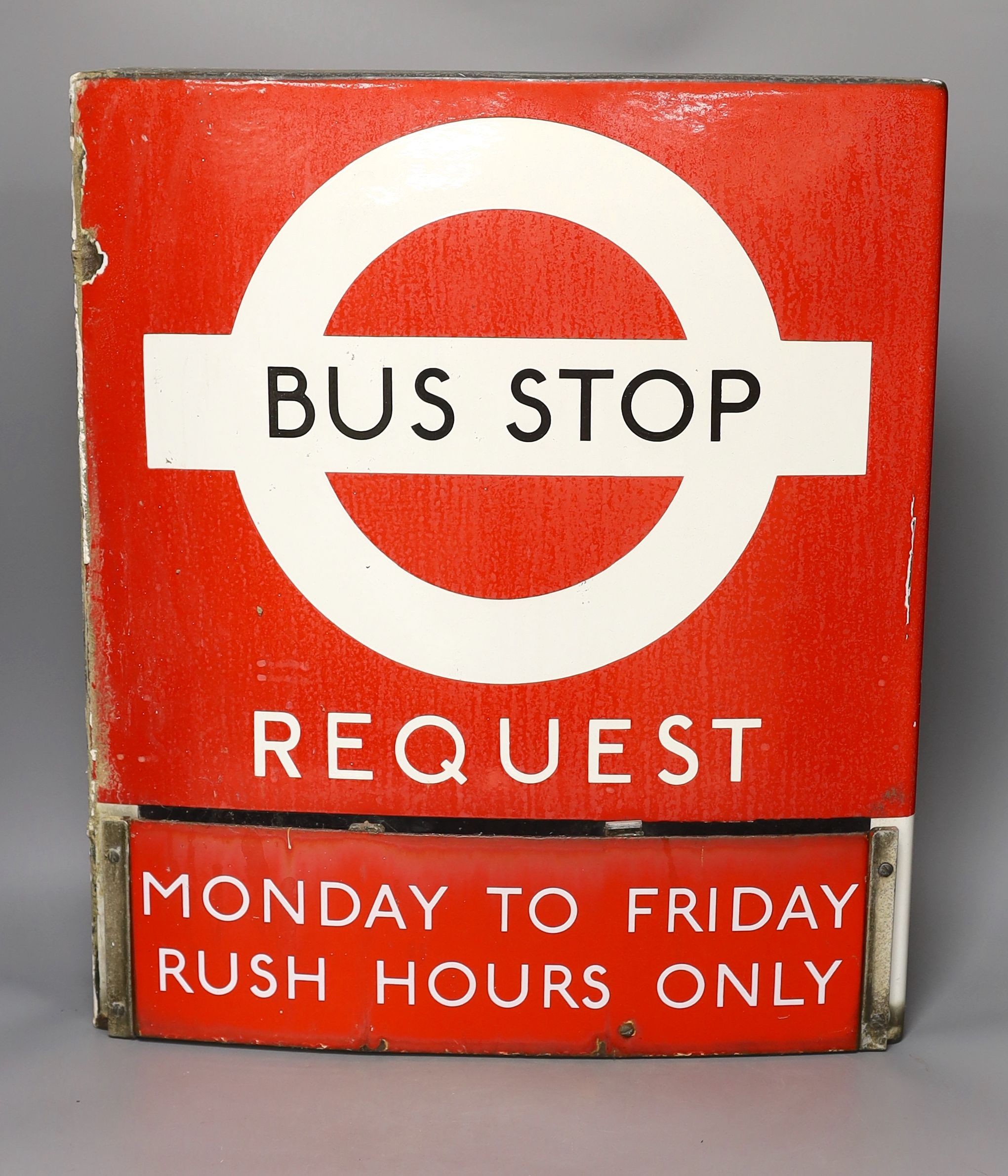 An enamelled bus stop request sign 53x46cm